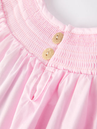 White Bow Smock Embroidered Pink Dress