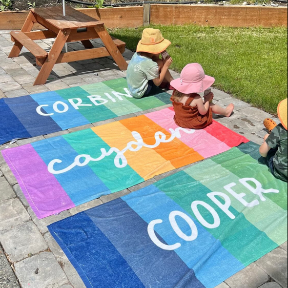 Personalized Boy Beach Towel with Custom Name - Retro