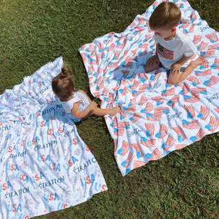 Custom Patriotic USA Flag Name Blanket - 4th of July Memorial Day and Summer Holiday Designs