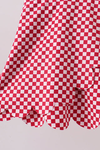 Red checkered bow active dress