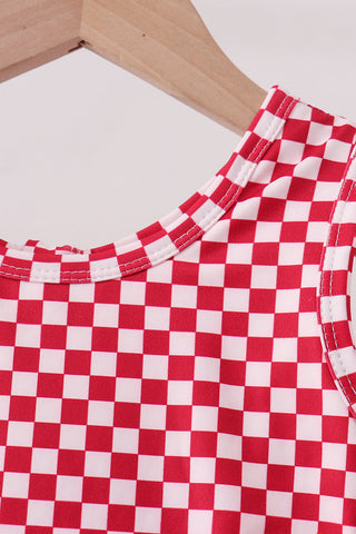 Red checkered bow active dress