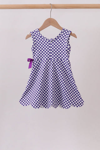 Purple checkered bow active dress