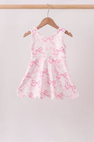 Pink Performance Bow Print Scalloped Dress