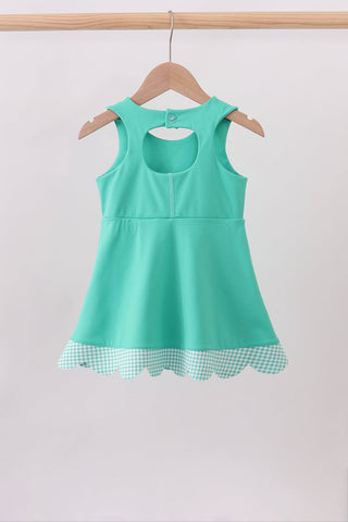 Green scalloped bow active dress