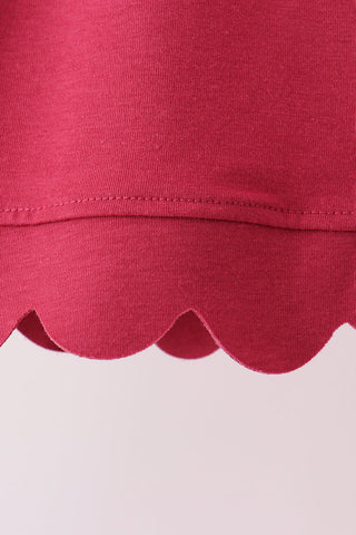 Maroon sclloped active pants set