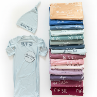 Personalized Baby Swaddle and Hat Set
