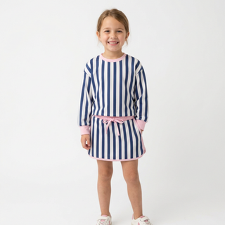 Blue and pink striped performance active skorts set