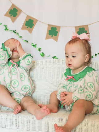St. Patrick's Day Shamrock Striped Long Sleeve Baby Girl Romper