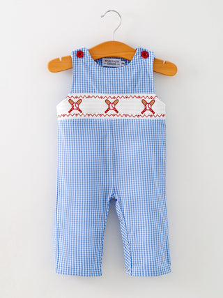 Baby Boy Baseball Smocked Romper – Blue Plaid Summer Outfit