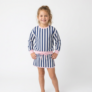 Blue and pink striped performance active skorts set