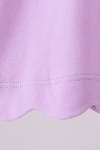 Purple flutter sleeve scalloped top