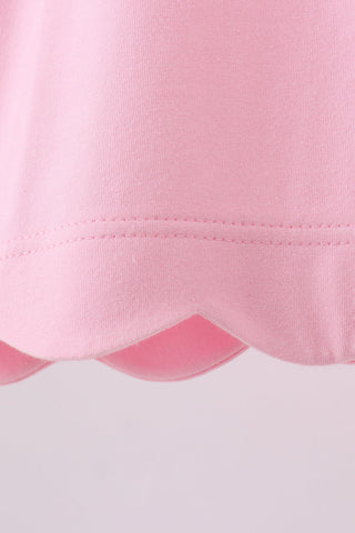 Pink flutter sleeve scalloped top