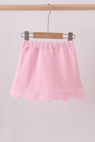 Pink scallop hem bow skort