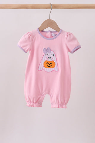 Pink ghost pumpkin embroidery romper