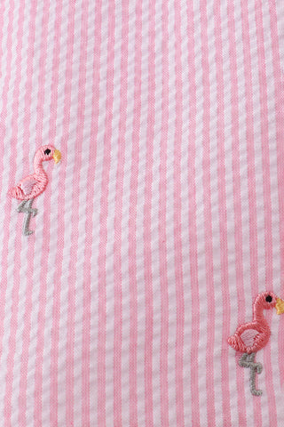 Pink stripe seersucker flamingo dress