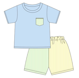 Colorblock pocket shorts set