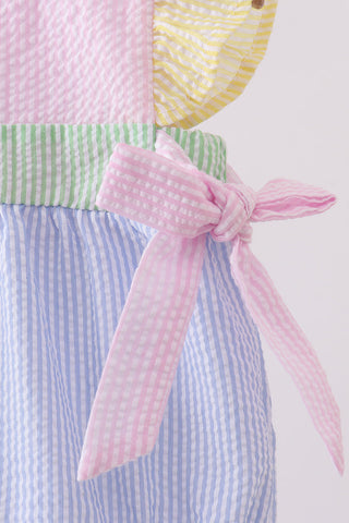 Pink&blue seersucker ruffle bubble