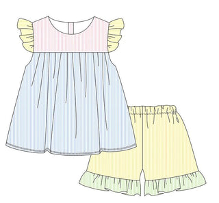 Colorblock ruffle shorts set
