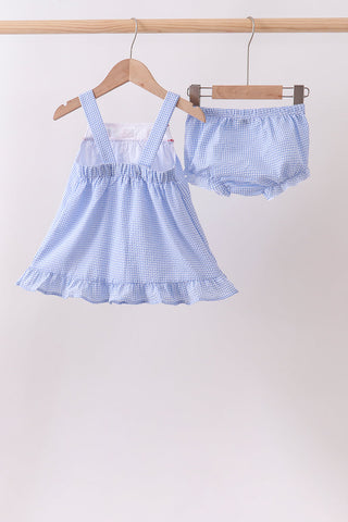 Blue flag embroidery ruffle bloomer set