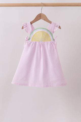 Pink lemon ruffle gingham dress