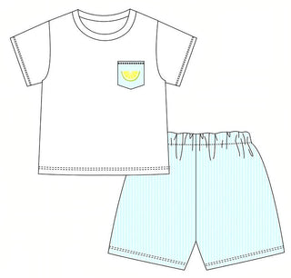 Blue lemon embroidery shorts set