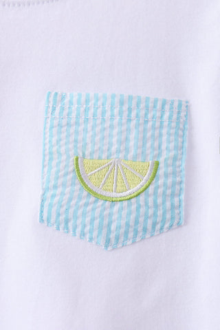 Blue lemon embroidery shorts set