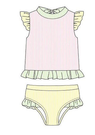 Pink stripe ruffle 2pc swimsuit