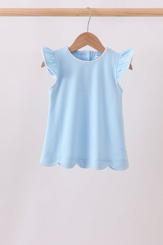 Mint flutter sleeve scalloped top