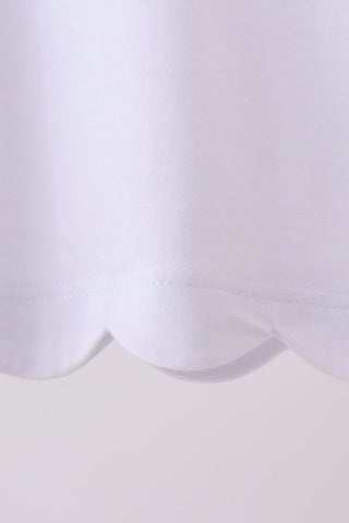Snow white flutter sleeve scalloped top