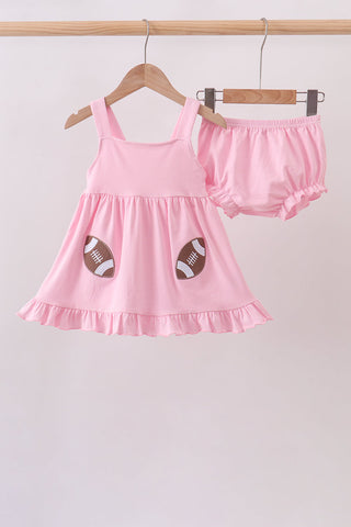 Pink football applique everyone has fun bloomer set