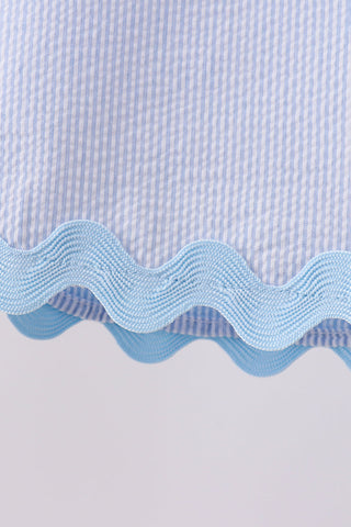 Blue Seersucker Stripe Scalloped Shorts Set