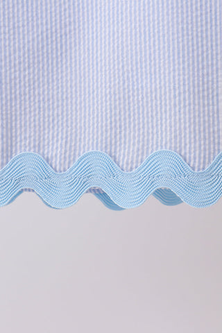Blue Seersucker Stripe Scalloped Dress