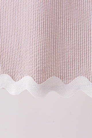 Khaki Seersucker Stripe Scalloped Dress
