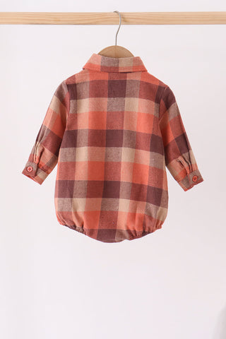Rust Plaid Button Down Bubble