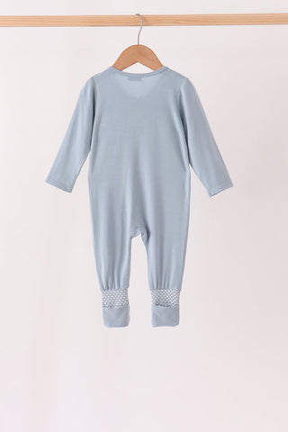 Blue zipper bamboo anti-slip romper