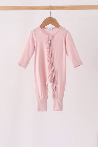 Pink ruffle zipper bamboo romper – wholesale for boutiques | Honeydew USA