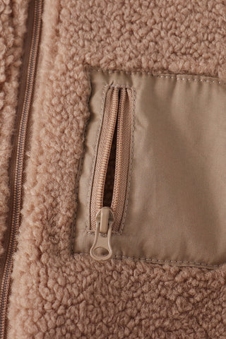 Beige fleece zipper jacket