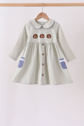 Sage turkey embroidery dress