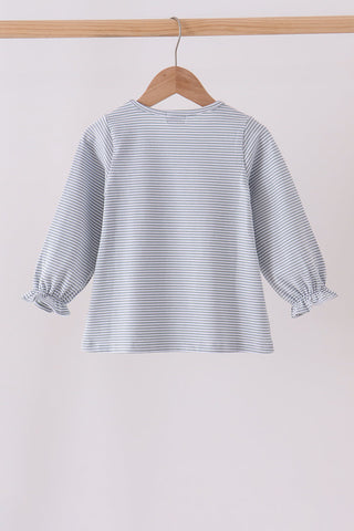 Sage turkey embroidery stripe top