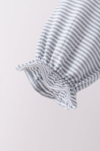 Sage turkey embroidery stripe top