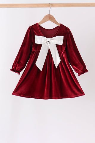 Maroon velvet bow dress