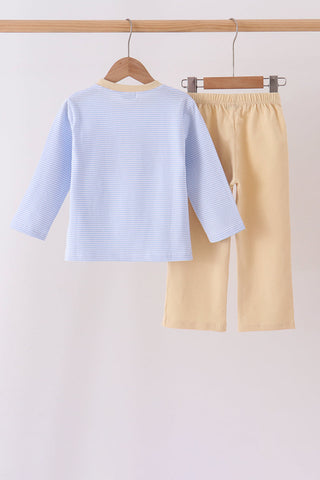 Blue turkey embroidery pants set