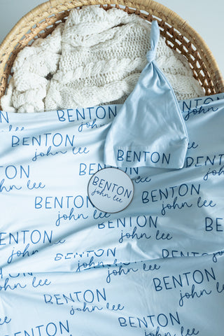 Personalized Baby Swaddle Blanket - Coastal Blue