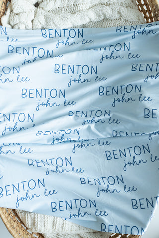 Personalized Baby Swaddle Blanket - Coastal Blue