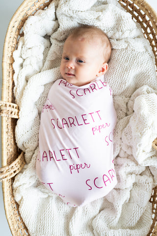 Personalized Baby Swaddle and Hat Set - Sweet Pea