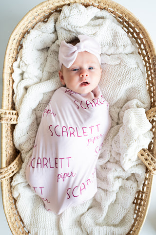 Personalized Baby Swaddle and Hat Set - Sweet Pea