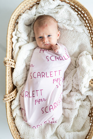 Personalized Baby Swaddle and Hat Set - Sweet Pea