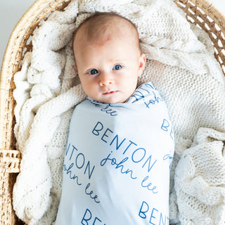 Personalized Baby Swaddle Blanket - Coastal Blue