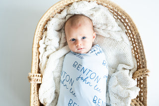 Personalized Baby Swaddle Blanket - Coastal Blue