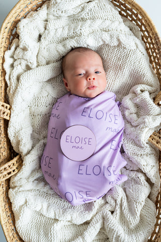 Personalized Baby Swaddle and Hat Set - Belle Purple